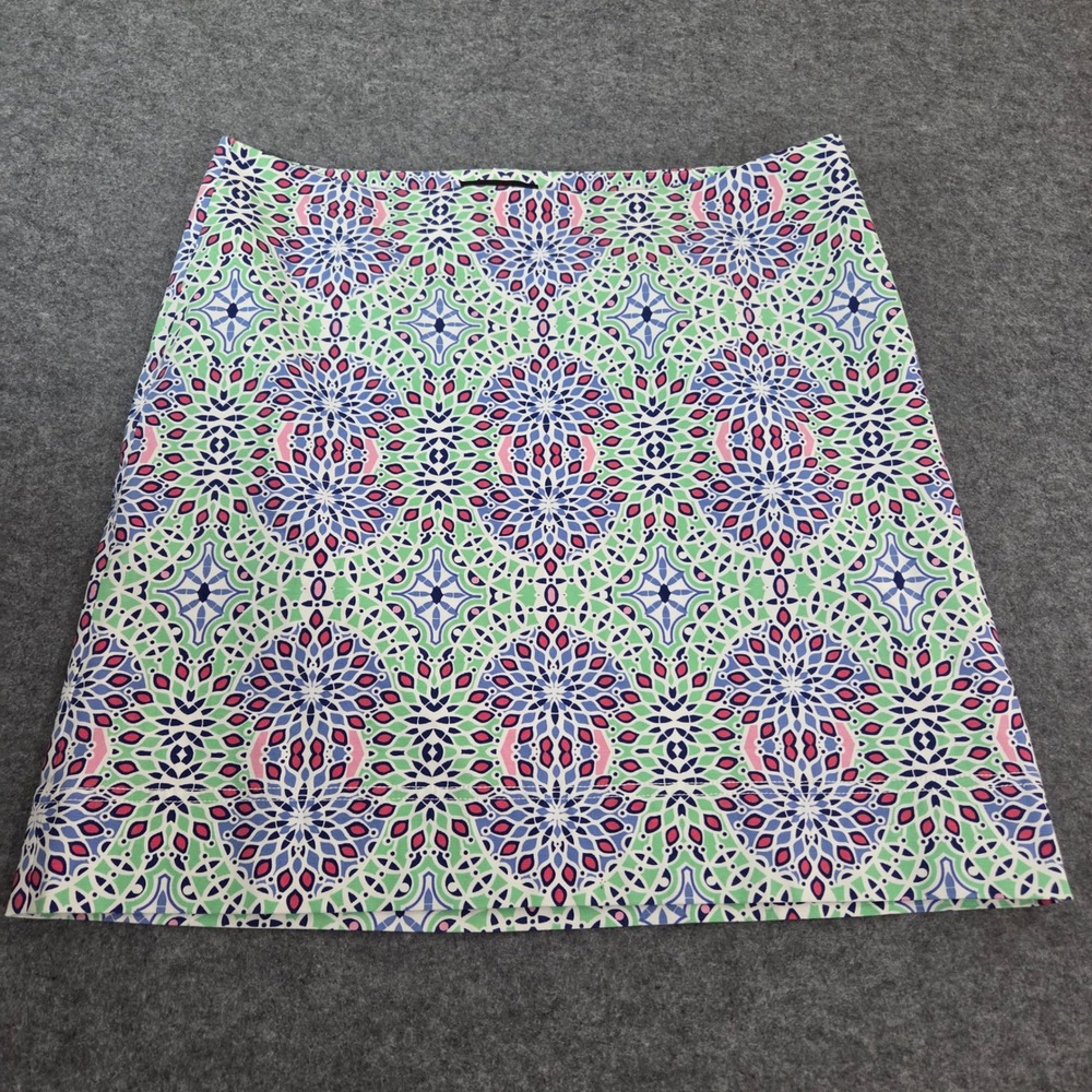 Talbots Skirt Womens 14 Cotton Stretch Medallion Print A Line Lined Blue Green